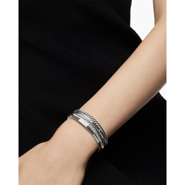 16mm – pavé setting and gemstone detail close-up|David Yurman Stax Five Row Cuff Bracelet in Sterling Silver with Diamonds