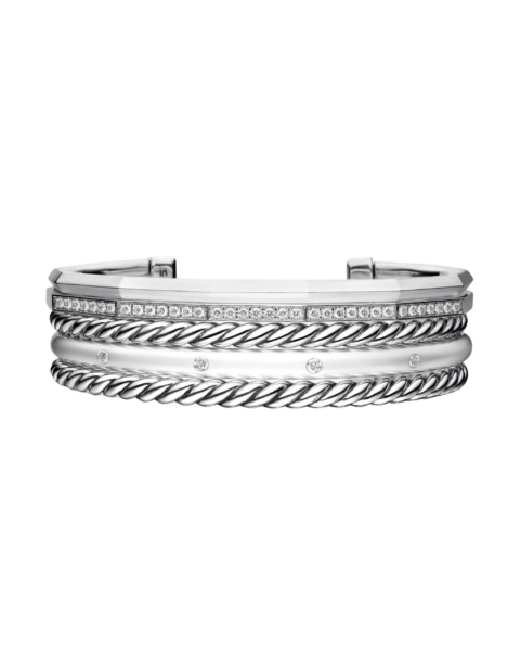 David Yurman Stax Five Row Cuff Bracelet in Sterling Silver with Diamonds
