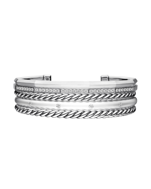 David Yurman Stax Five Row Cuff Bracelet in Sterling Silver with Diamonds