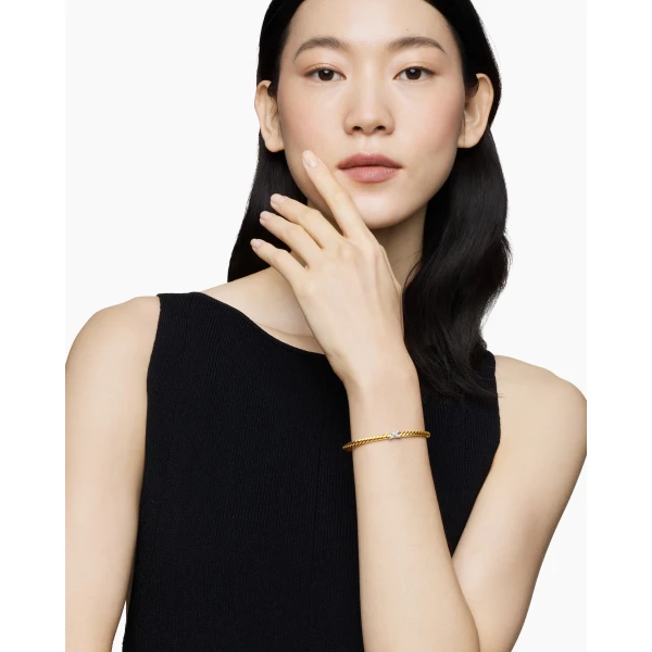 4mm in Gold – front view of authentic Cable Bracelets at Luxury Shoes |David Yurman X Cablespira® Station Bracelet in 18K Yellow Gold with Pavé Diamonds