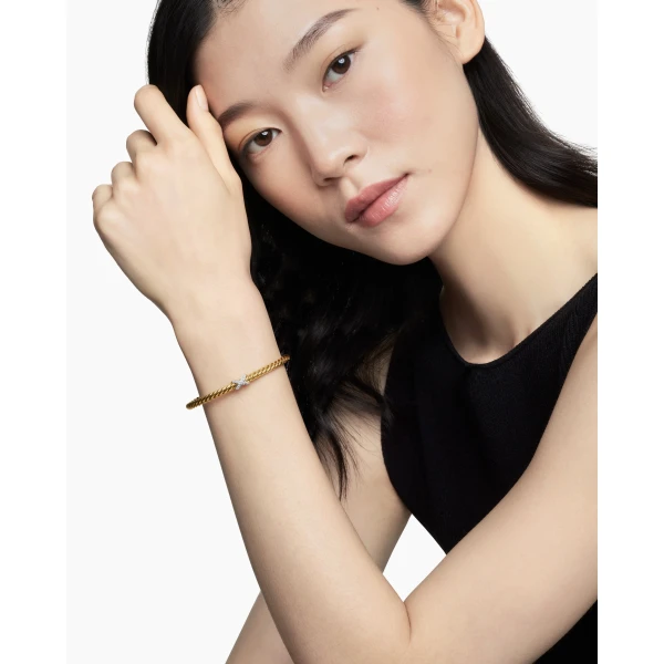 signature twisted-helix detail|David Yurman X Cablespira® Station Bracelet in 18K Yellow Gold with Pavé Diamonds