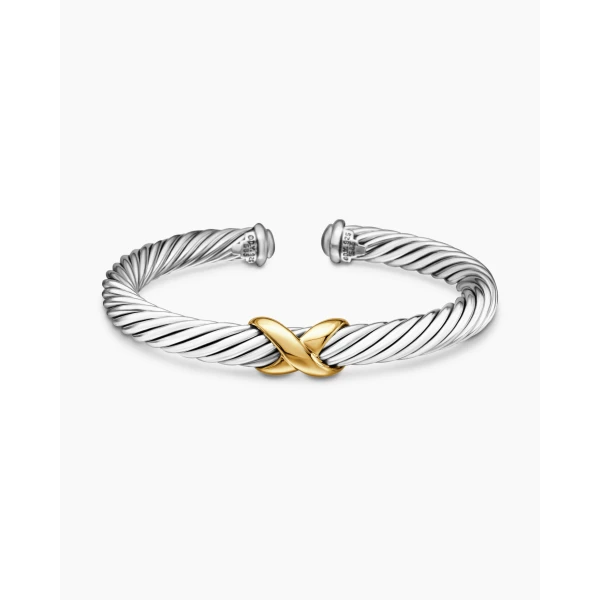 on-model styling shot|David Yurman X Classic Cable Station Bracelet in Sterling Silver with 14K Yellow Gold