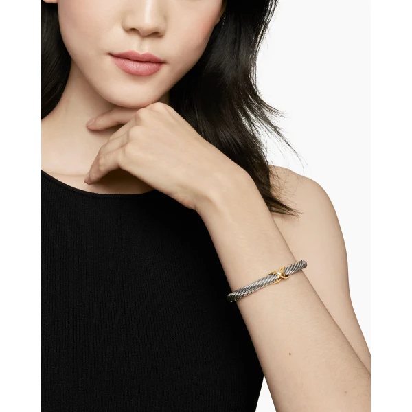 signature twisted-helix detail|David Yurman X Classic Cable Station Bracelet in Sterling Silver with 14K Yellow Gold