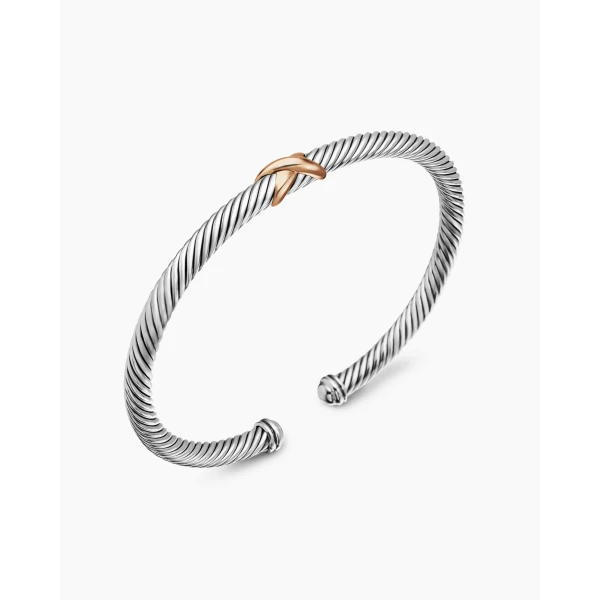 on-model styling shot|David Yurman X Classic Cable Station Bracelet in Sterling Silver with 18K Rose Gold