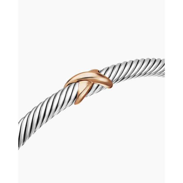 signature twisted-helix detail|David Yurman X Classic Cable Station Bracelet in Sterling Silver with 18K Rose Gold