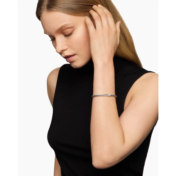 4mm in Silver – front view of authentic Cable Bracelets at Luxury Shoes |David Yurman X Classic Cable Station Bracelet in Sterling Silver with Diamonds