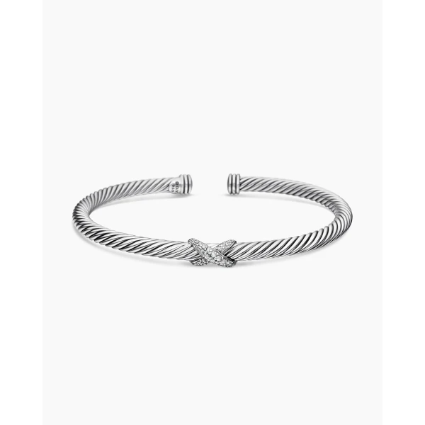 on-model styling shot|David Yurman X Classic Cable Station Bracelet in Sterling Silver with Diamonds