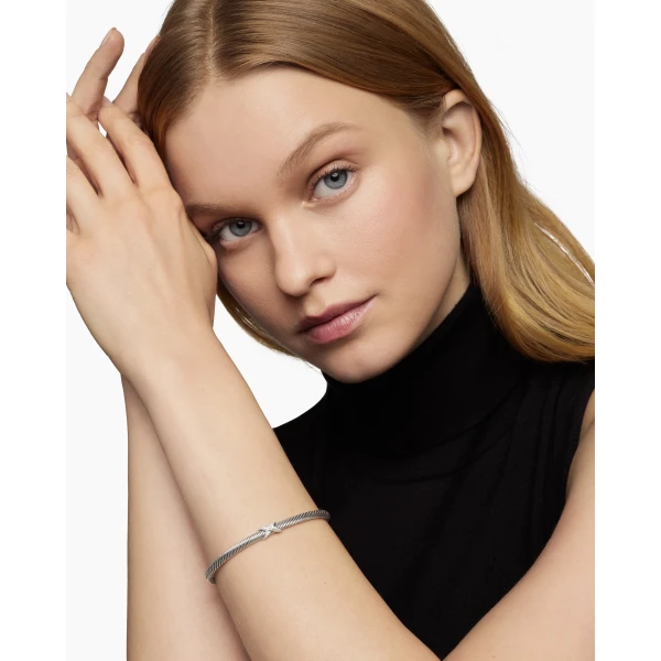 signature twisted-helix detail|David Yurman X Classic Cable Station Bracelet in Sterling Silver with Diamonds