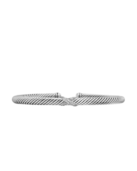 David Yurman X Classic Cable Station Bracelet in Sterling Silver with Diamonds