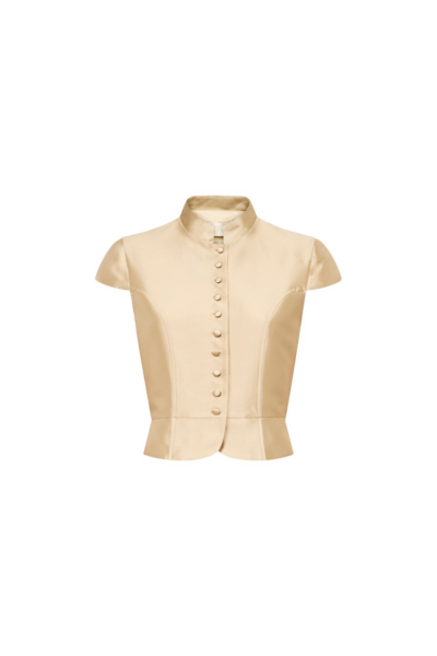 Destree Beige Satin Sleeveless Jacket - Destree - Graphic Parisian Fashion - Shop at Luxury Shoes 