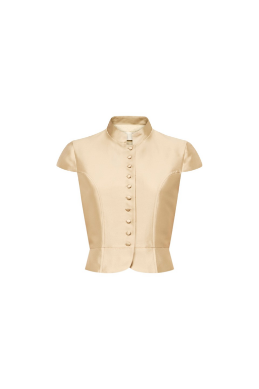Destree Beige Satin Sleeveless Jacket - Destree - Graphic Parisian Fashion - Shop at Luxury Shoes 