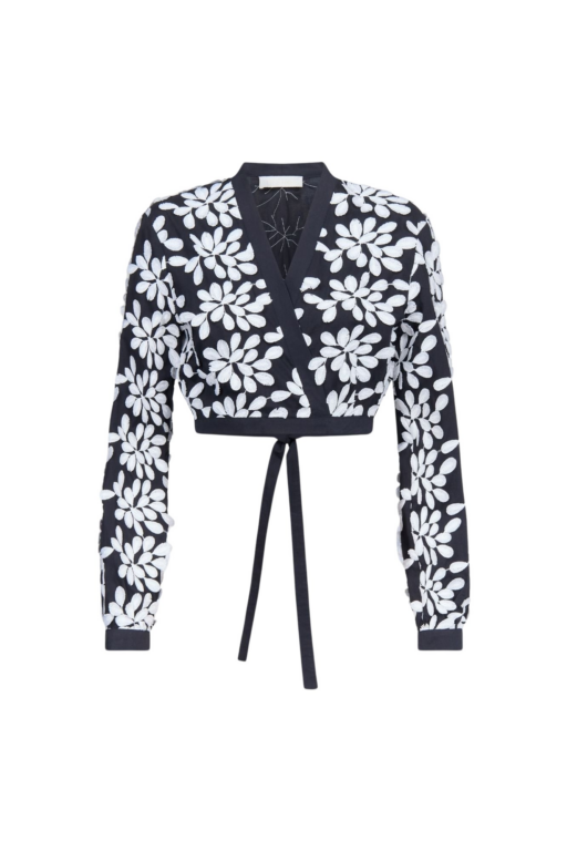 Destree Black And White Embroided Bow-Tie Cropped Shirt - Destree - Graphic Parisian Fashion - Shop at Luxury Shoes 