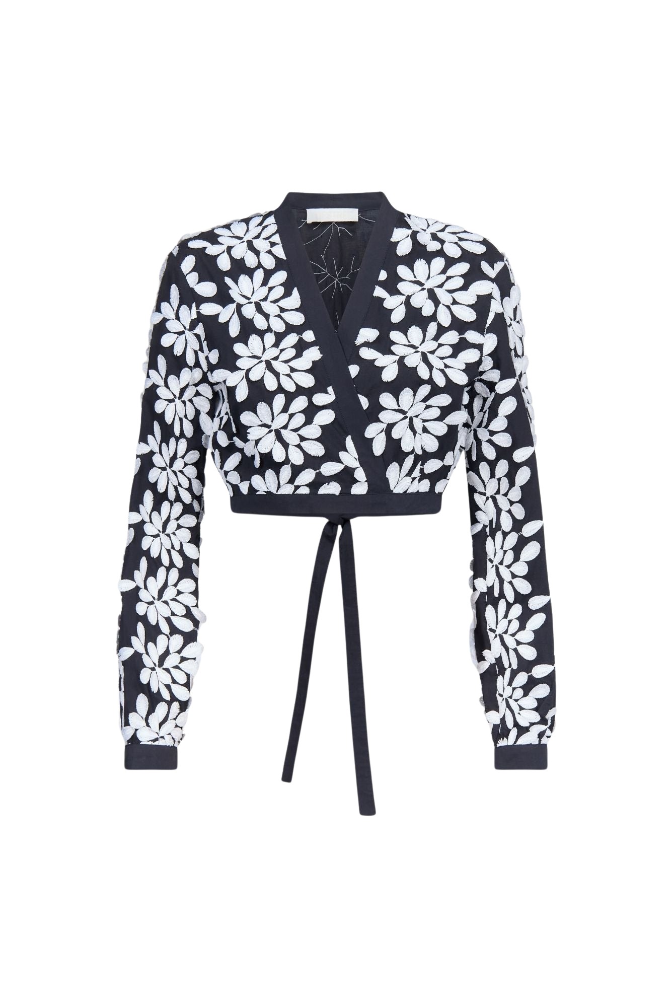 Destree-Black-And-White-Embroided-Bow-Tie-Cropped-Shirt90315_nobg Destree Black And White Embroided Bow-Tie Cropped Shirt - Destree - Graphic Parisian Fashion - Shop at Luxury Shoes