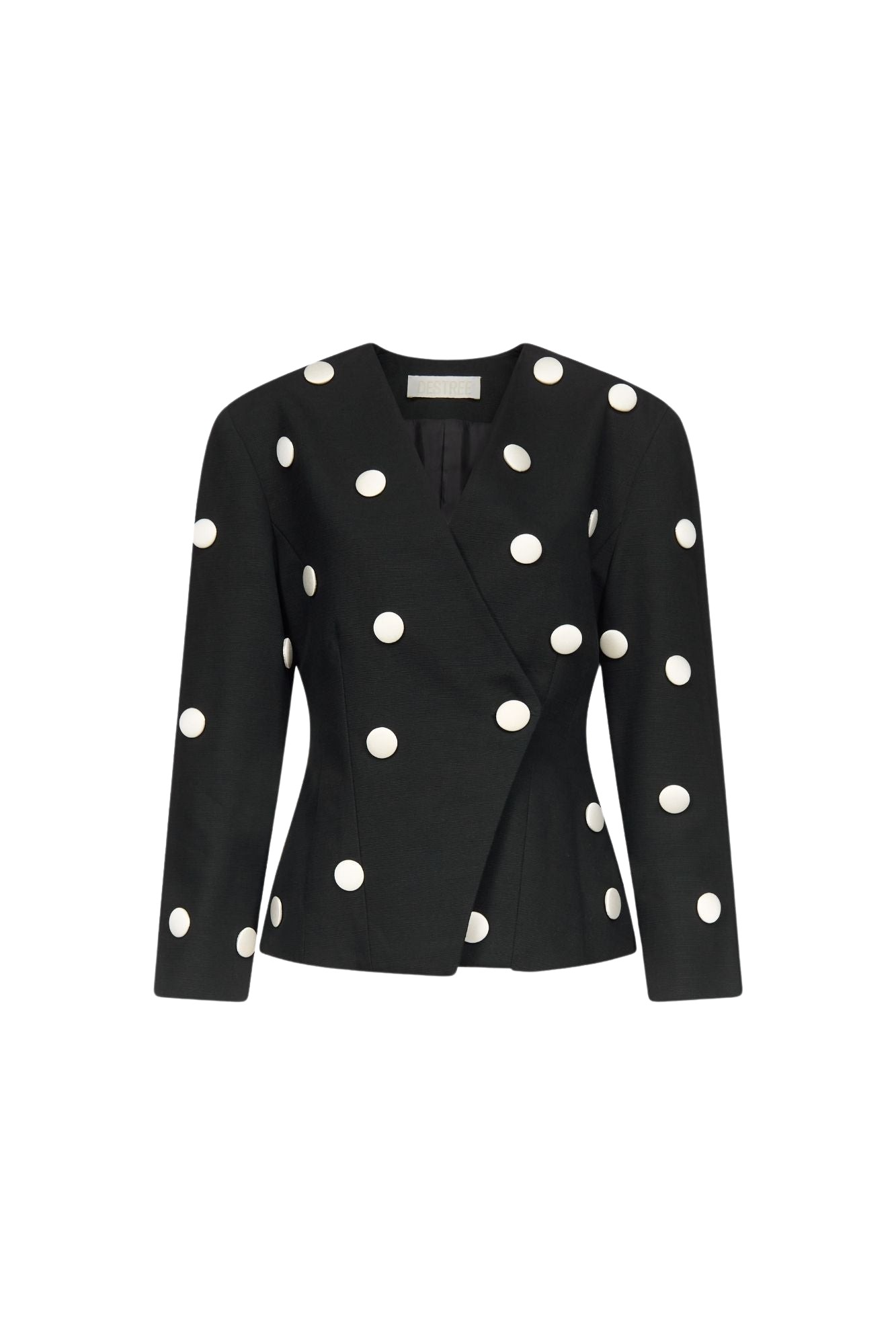Destree-Black-And-White-Polka-Dot-Blazer70119_nobg Destree Black And White Polka Dot Blazer - Destree - Graphic Parisian Fashion - Shop at Luxury Shoes