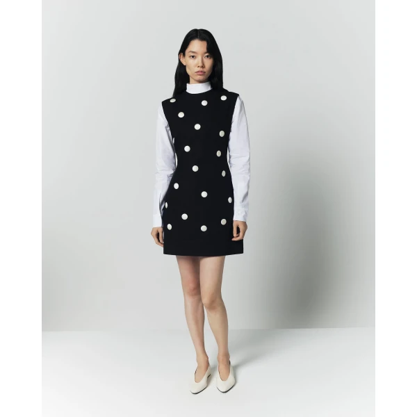 Destree Black Cotton Dress With Contrasting Dots - Destree - Graphic Parisian Fashion - Shop at Luxury Shoes 