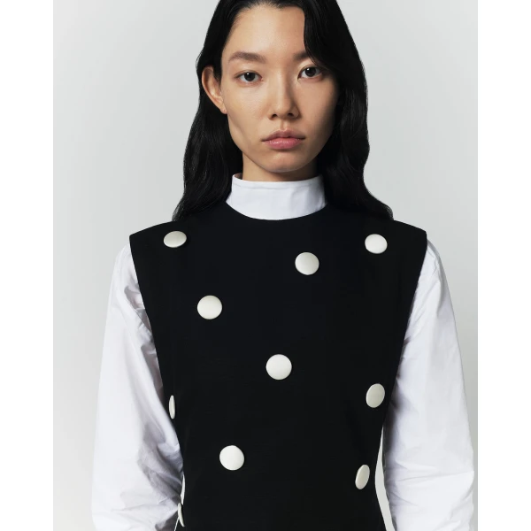 Destree Black Cotton Dress With Contrasting Dots - Destree - Graphic Parisian Fashion - Shop at Luxury Shoes 
