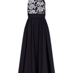 Destree Black Cotton Midi Dress With Embroidered Floral Halter Bodice - Destree - Graphic Parisian Fashion - Shop at Luxury Shoes 
