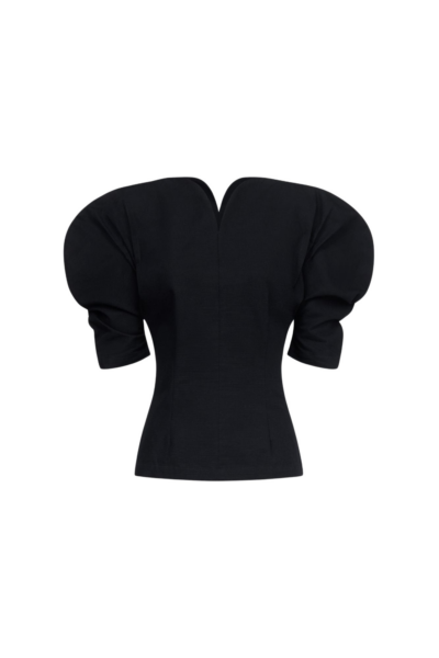 Destree Black Cotton Sculptural Top With Puffed Sleeves - Destree - Graphic Parisian Fashion - Shop at Luxury Shoes 