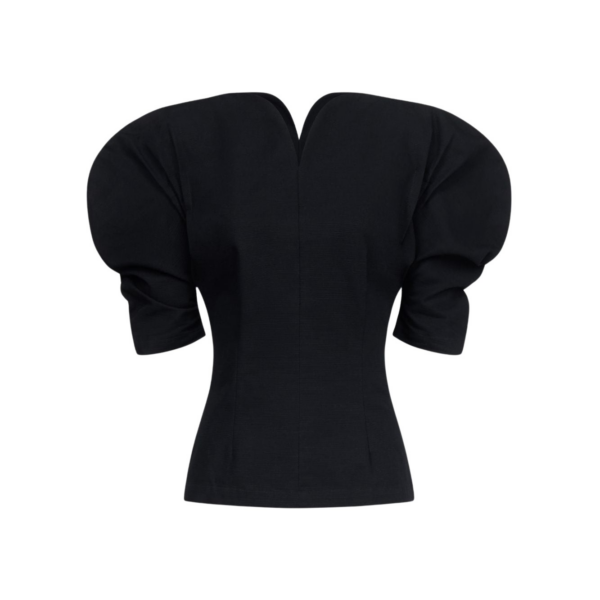 Destree Black Cotton Sculptural Top With Puffed Sleeves