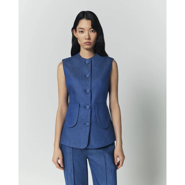Destree Blue Denim Button-Front Vest - Destree - Graphic Parisian Fashion - Shop at Luxury Shoes 