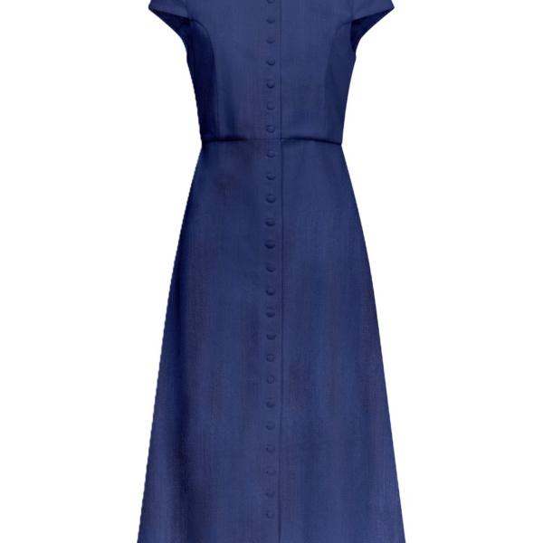 Destree Blue Denim Midi Dress With Mandarin Collar And Short Sleeves