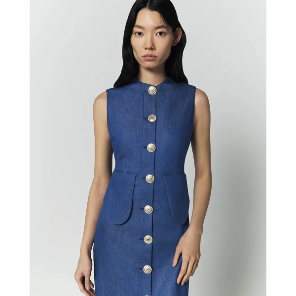 Destree Blue Denim Sleeveless Midi Dress - Destree - Graphic Parisian Fashion - Shop at Luxury Shoes 