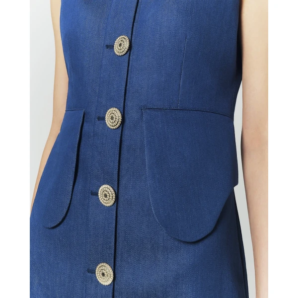 Destree Blue Denim Sleeveless Midi Dress - Destree - Graphic Parisian Fashion - Shop at Luxury Shoes 