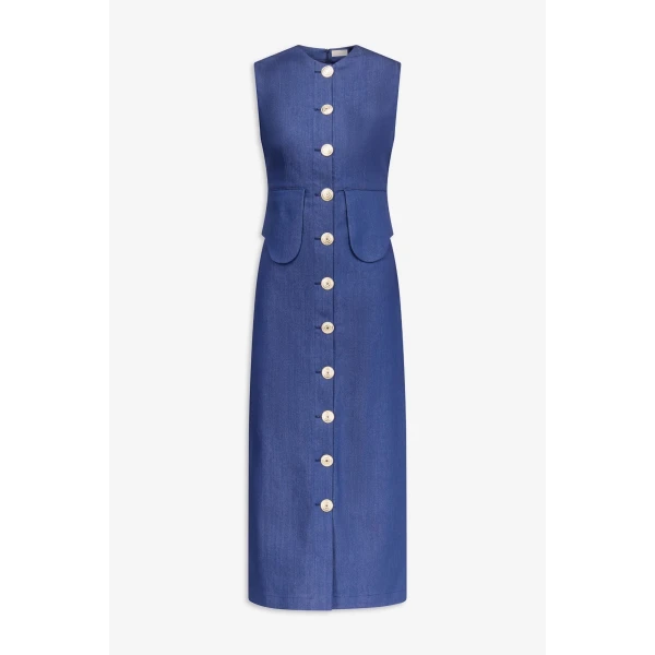 Destree Blue Denim Sleeveless Midi Dress - Destree - Graphic Parisian Fashion - Shop at Luxury Shoes 