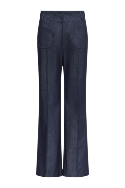 Destree Dark Blue Denim Straight Pants With Circular Pocket Details - Destree - Graphic Parisian Fashion - Shop at Luxury Shoes 