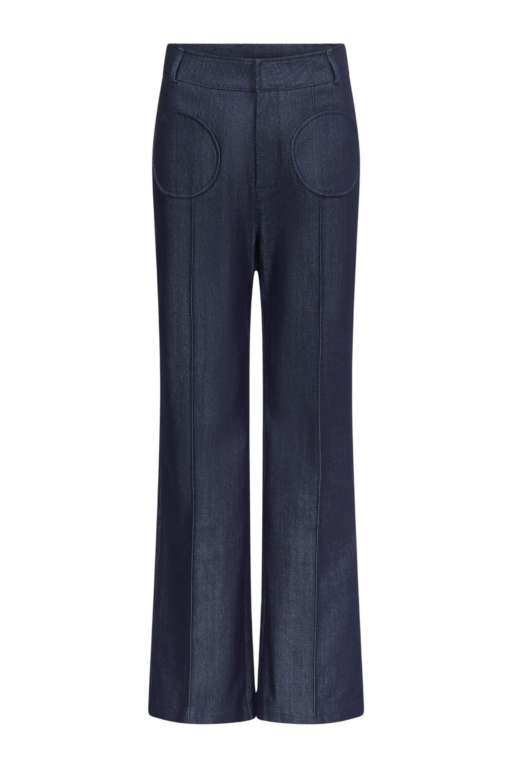 Destree Dark Blue Denim Straight Pants With Circular Pocket Details - Destree - Graphic Parisian Fashion - Shop at Luxury Shoes 