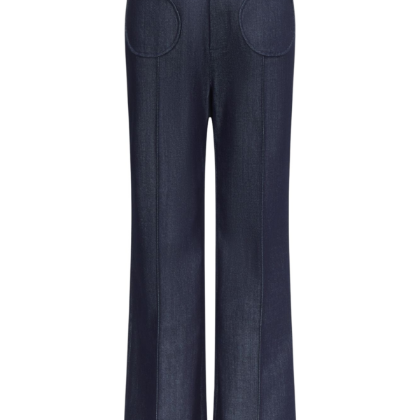 Destree Dark Blue Denim Straight Pants With Circular Pocket Details - Destree - Graphic Parisian Fashion - Shop at Luxury Shoes 