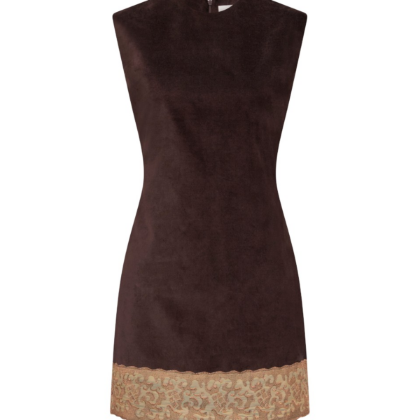 Destree Dark Brown Velvet Dress With Lace Hem