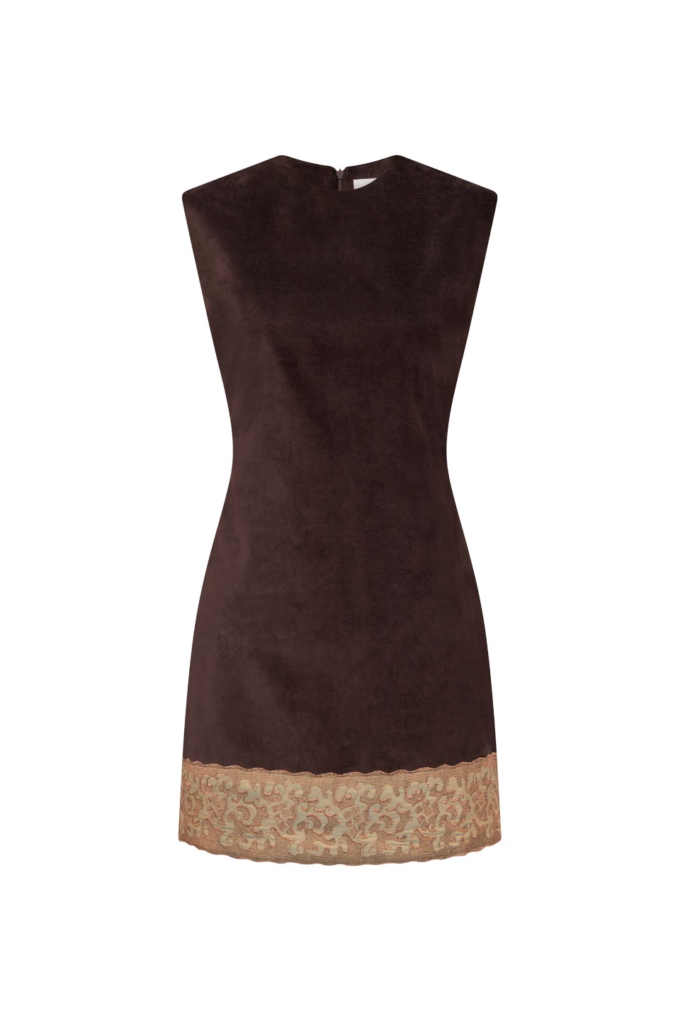 Destree-Dark-Brown-Velvet-Dress-With-Lace-Hem50198_nobg Destree Dark Brown Velvet Dress With Lace Hem - Destree - Graphic Parisian Fashion - Shop at Luxury Shoes
