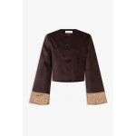 Destree Dark Brown Velvet Jacket With Lace Hem - Destree - Graphic Parisian Fashion - Shop at Luxury Shoes 