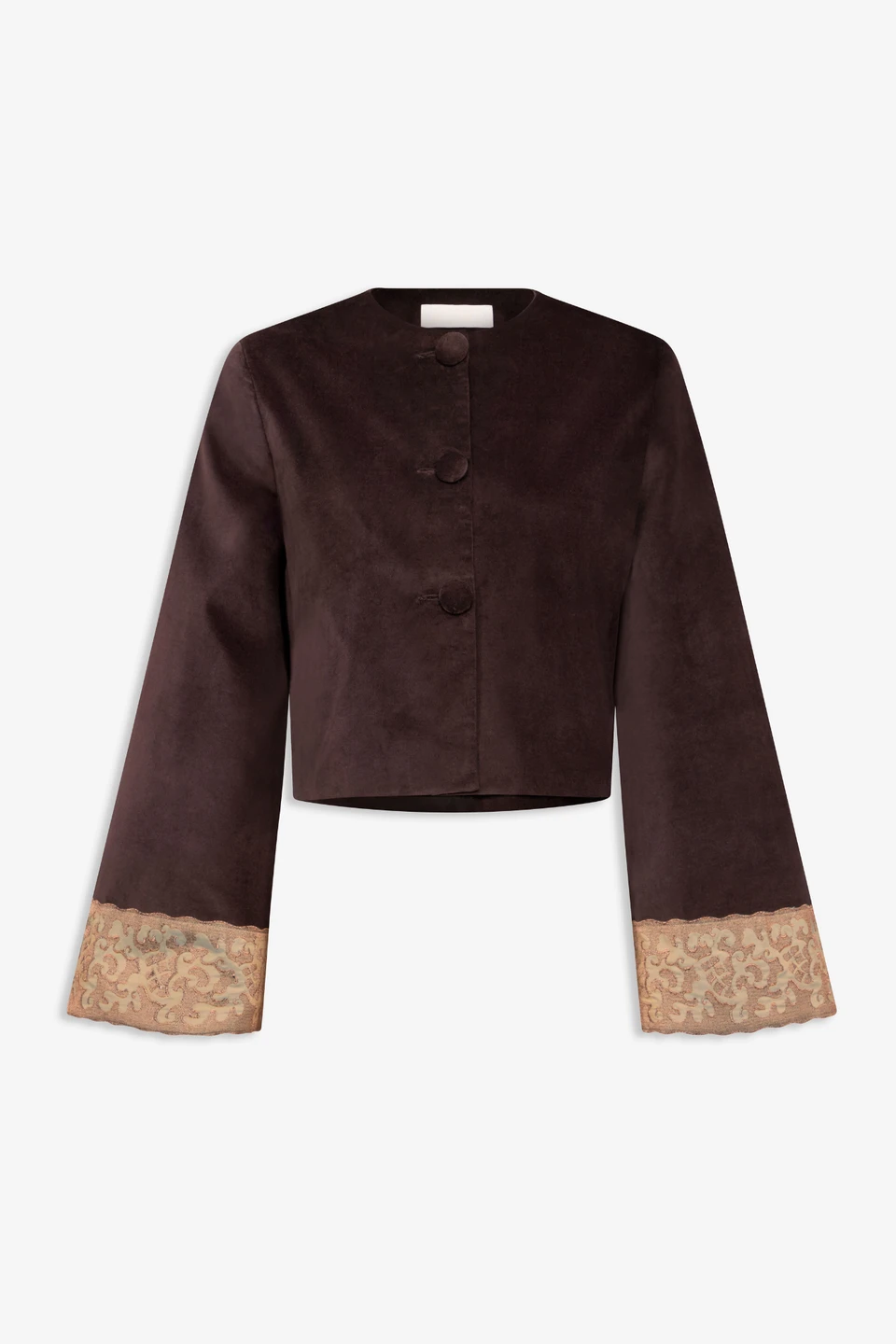 Destree Dark Brown Velvet Jacket With Lace Hem - Destree - Graphic Parisian Fashion - Shop at Luxury Shoes Destree Dark Brown Velvet Jacket With Lace Hem - Destree - Graphic Parisian Fashion - Shop at Luxury Shoes