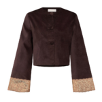 Destree Dark Brown Velvet Jacket With Lace Hem