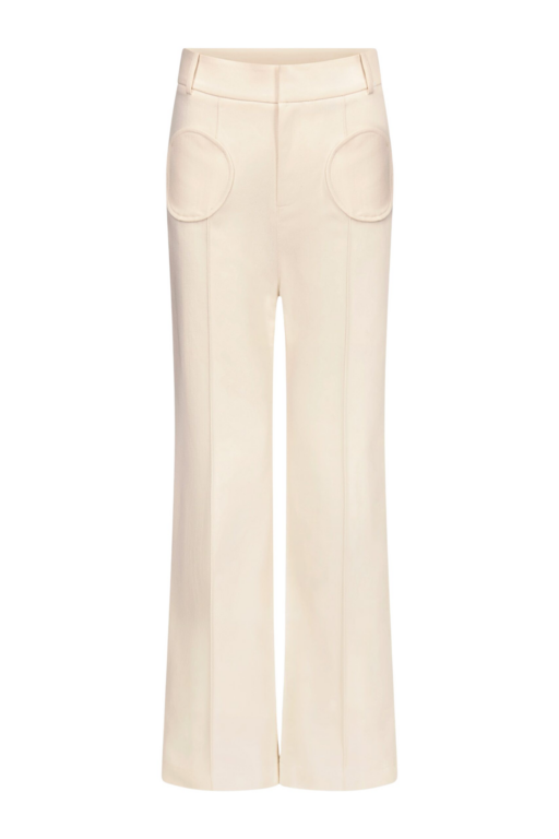 Destree Denim Ecru Flared Pants With Circular Pocket Details - Destree - Graphic Parisian Fashion - Shop at Luxury Shoes 