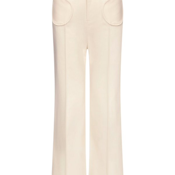 Destree Denim Ecru Flared Pants With Circular Pocket Details - Destree - Graphic Parisian Fashion - Shop at Luxury Shoes 