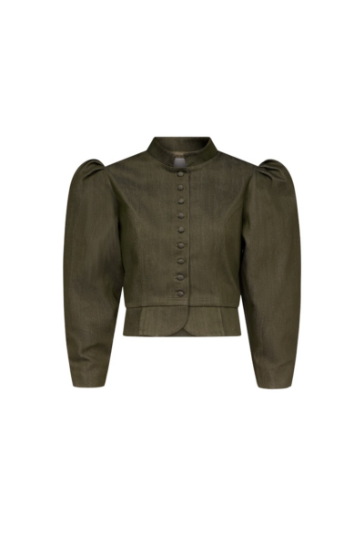 Destree Denim Khaki Puff Sleeve Jacket - Destree - Graphic Parisian Fashion - Shop at Luxury Shoes 