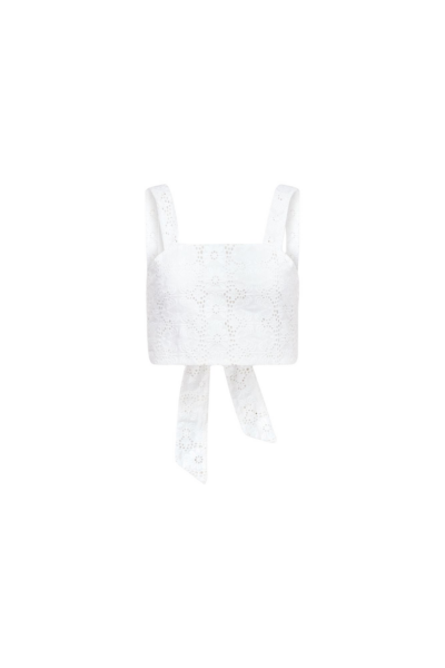 Destree Embroidered White Bow-Tie Top - Destree - Graphic Parisian Fashion - Shop at Luxury Shoes 