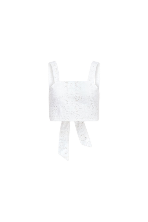 Destree Embroidered White Bow-Tie Top - Destree - Graphic Parisian Fashion - Shop at Luxury Shoes 