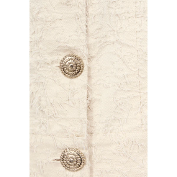 Destree Ivory Cropped Cotton Jacket With Textured Thread Finish - Destree - Graphic Parisian Fashion - Shop at Luxury Shoes 