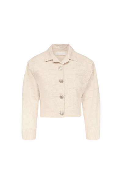 Destree Ivory Cropped Cotton Jacket With Textured Thread Finish - Destree - Graphic Parisian Fashion - Shop at Luxury Shoes 