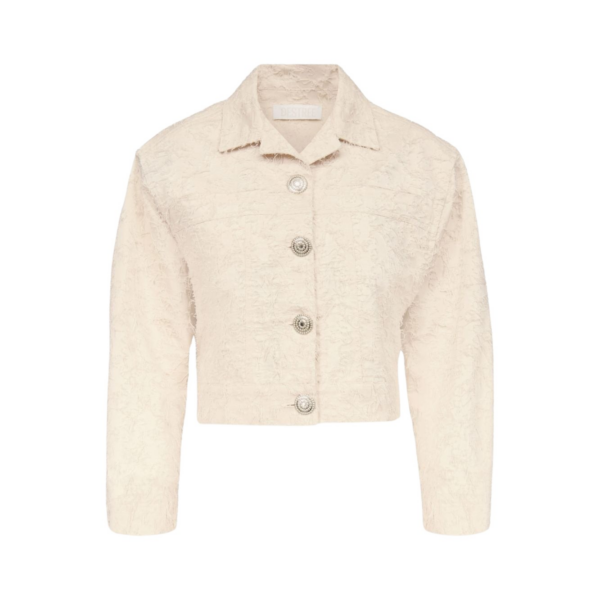 Destree Ivory Cropped Cotton Jacket With Textured Thread Finish