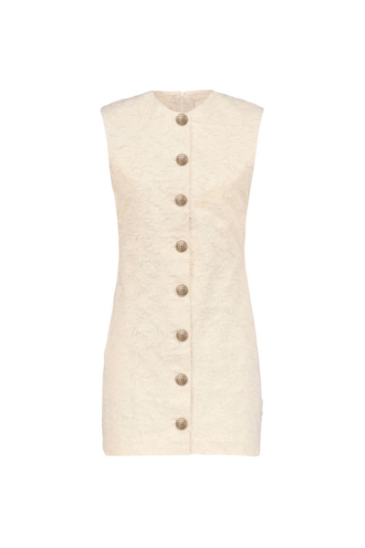 Destree Ivory Textured Mini Dress With Fringed Thread Detail - Destree - Graphic Parisian Fashion - Shop at Luxury Shoes 