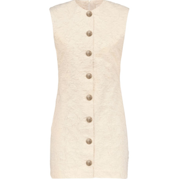 Destree Ivory Textured Mini Dress With Fringed Thread Detail