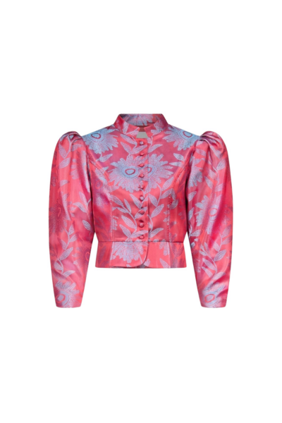 Destree Jacquard Satin Puff Sleeve Jacket - Destree - Graphic Parisian Fashion - Shop at Luxury Shoes 