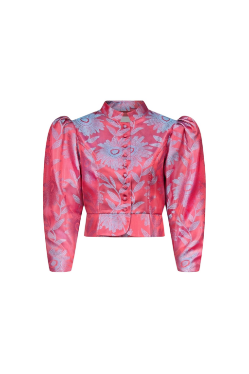 Destree Jacquard Satin Puff Sleeve Jacket - Destree - Graphic Parisian Fashion - Shop at Luxury Shoes 