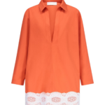 Destree Orange Cotton Tunic Dress With Contrast Lace Trim - Destree - Graphic Parisian Fashion - Shop at Luxury Shoes 