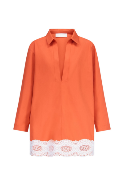 Destree Orange Cotton Tunic Dress With Contrast Lace Trim - Destree - Graphic Parisian Fashion - Shop at Luxury Shoes 